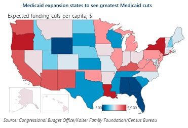 Medicaid cuts per capita by state
