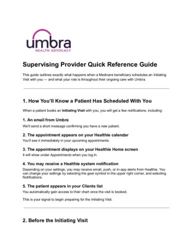 Supervising Provider Quick Reference Guide | Umbra Health Advocacy