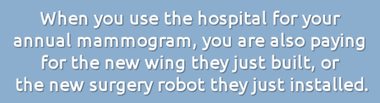 Graphic: When you use the hospital for your annual mammogram, you are also paying For the new wing they just built, or the new surgery robot they just installed.